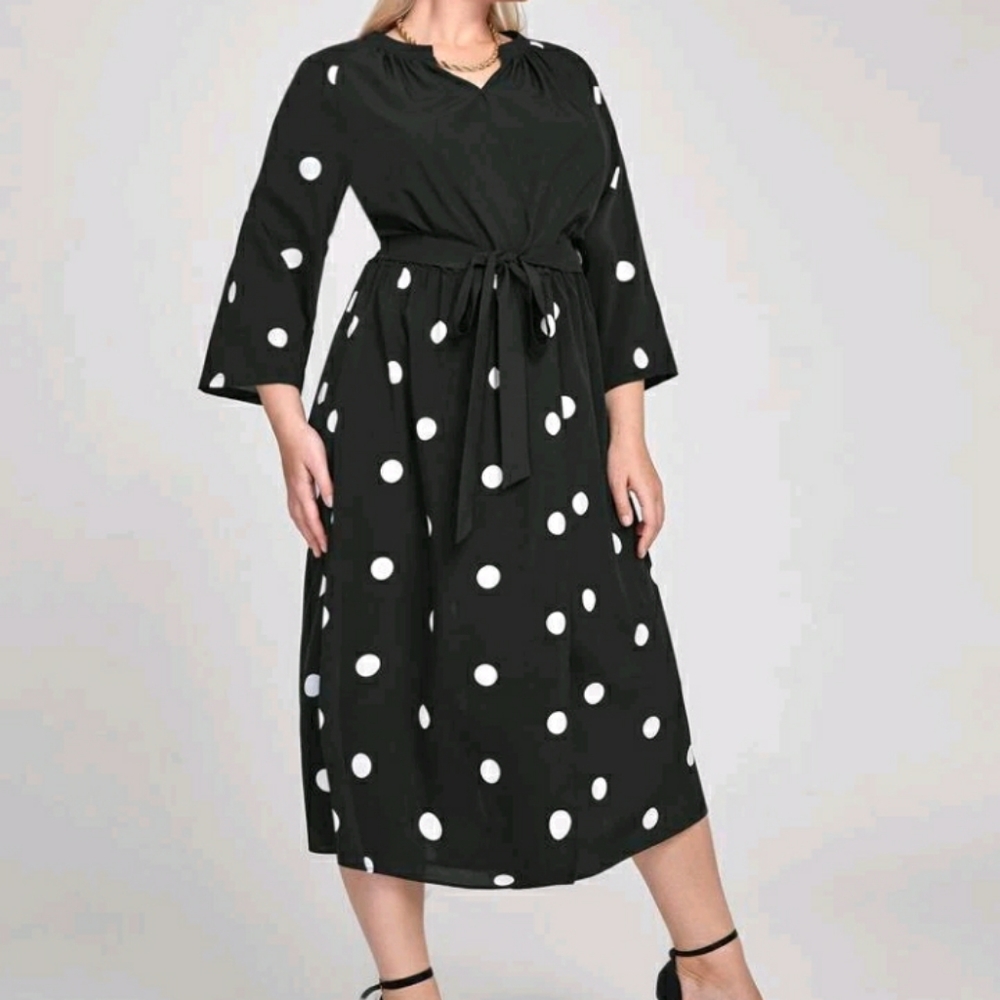 NEW Plus Polka Dot Elegant Dress - Picture 2 of 5